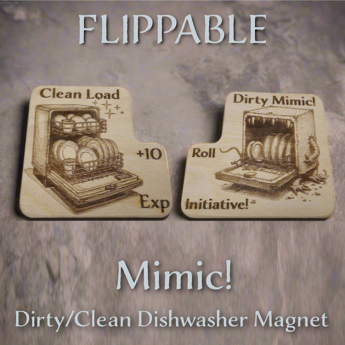 D&D Inspired Dishwasher Magnet – Dirty Clean Mimic Sign | Funny RPG Kitchen Decor