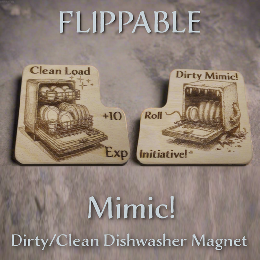D&D Inspired Dishwasher Magnet – Dirty Clean Mimic Sign | Funny RPG Kitchen Decor