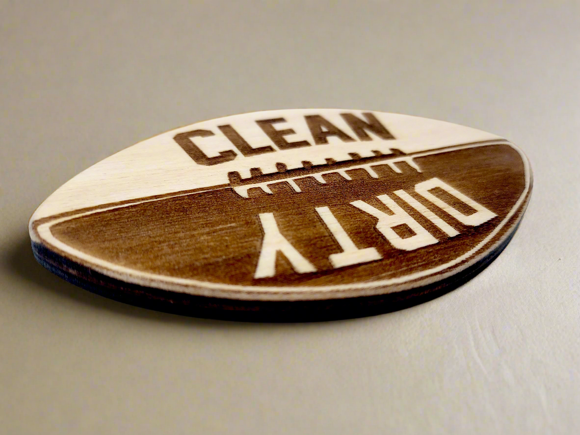 Football Dishwasher Magnet – Clean Dirty Wood Kitchen Sign | Sports Gift for Him