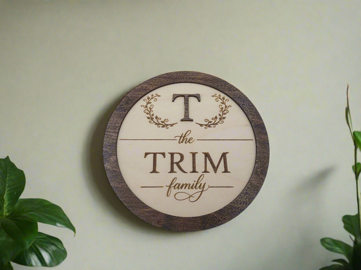 Personalized Laser Engraved Wooden Monogram Sign 7" - Custom Last Name Family Sign