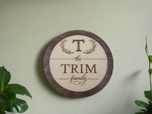 Personalized Laser Engraved Wooden Monogram Sign 7" - Custom Last Name Family Sign