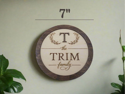 Personalized Laser Engraved Wooden Monogram Sign 7" - Custom Last Name Family Sign