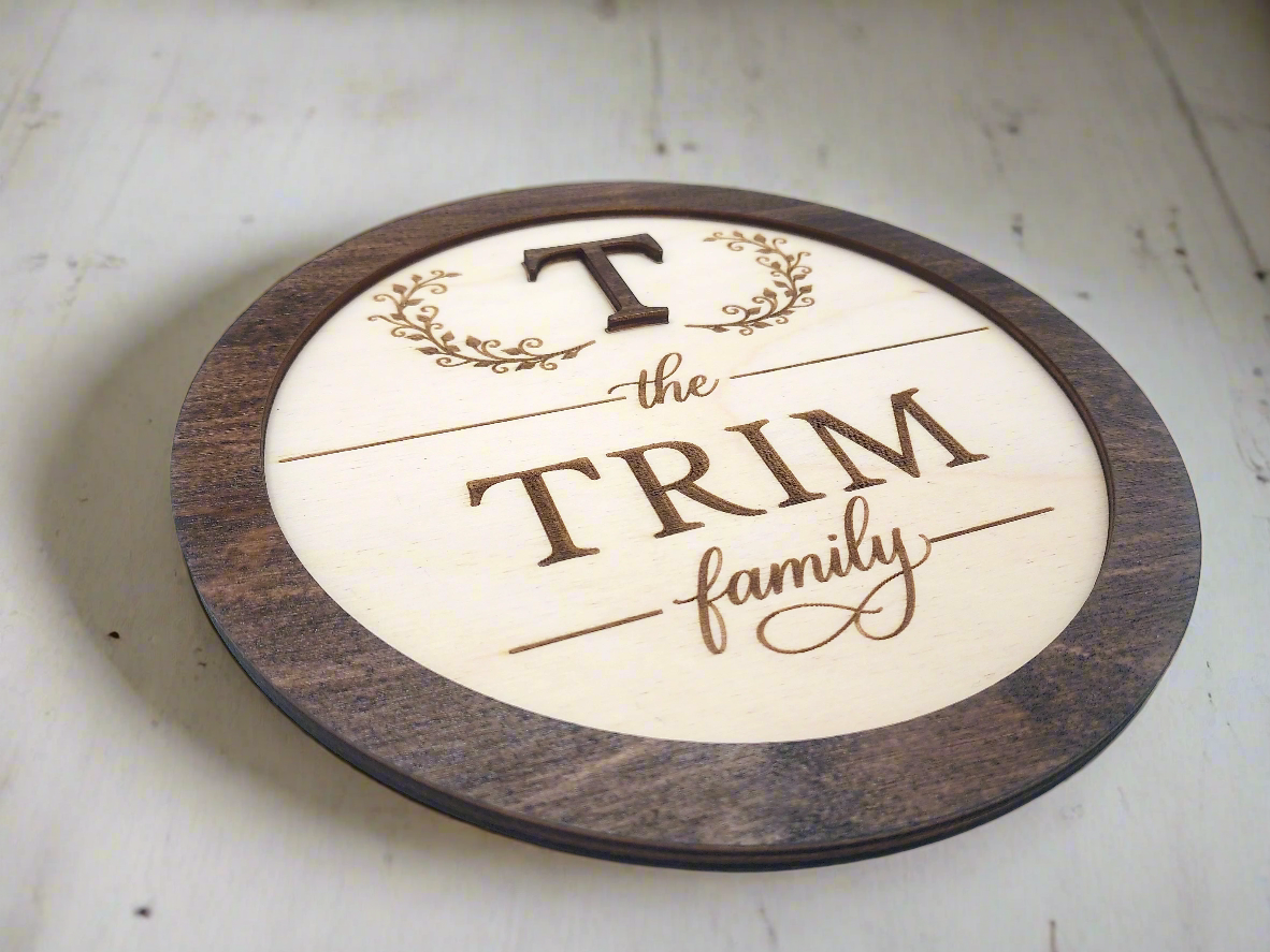 Personalized Laser Engraved Wooden Monogram Sign 7" - Custom Last Name Family Sign