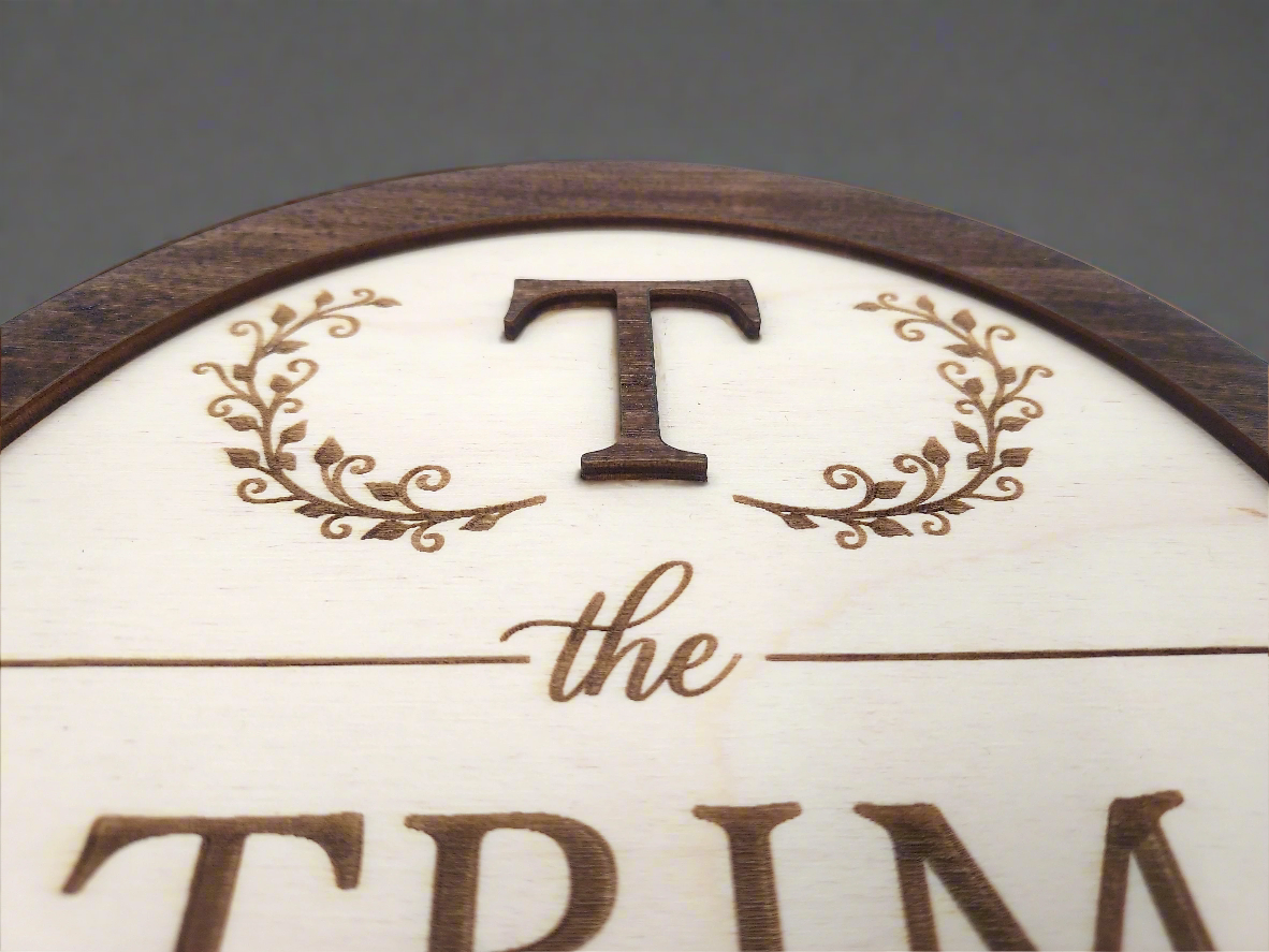 Personalized Laser Engraved Wooden Monogram Sign 7" - Custom Last Name Family Sign