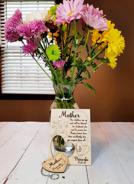 Wooden Mother’s Day Card with Removable Heart Keychain, Personalized – Proverbs 31 Gift for Mom