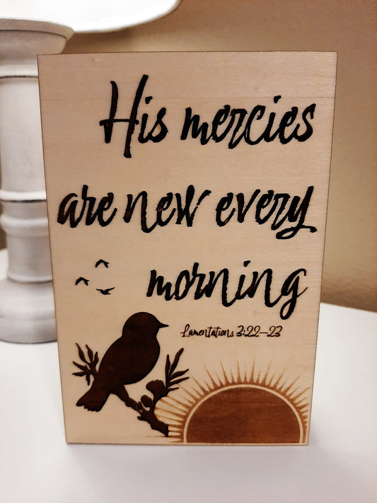 New Mercies Wooden Sign - Stand-up or Hanging Picture 6" x 4"
