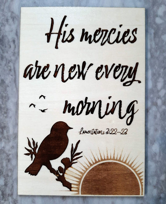 New Mercies Wooden Sign - Stand-up or Hanging Picture 6" x 4"