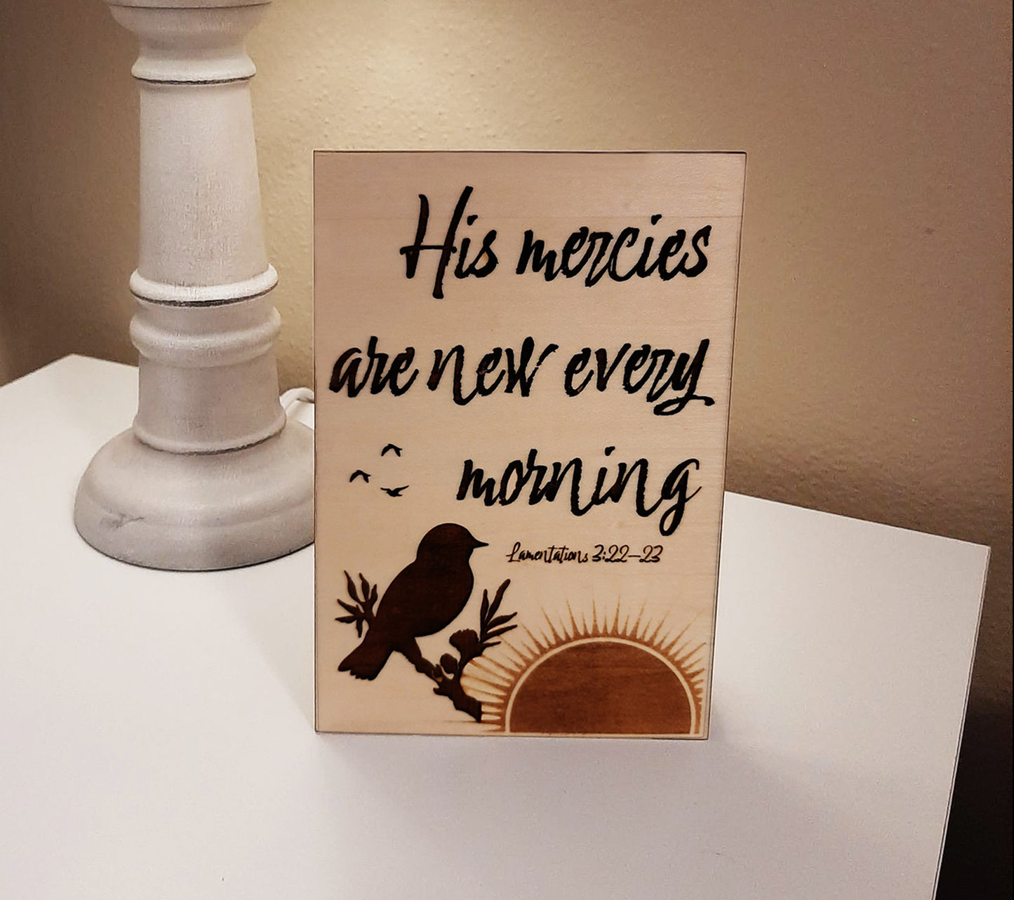 New Mercies Wooden Sign - Stand-up or Hanging Picture 6" x 4"