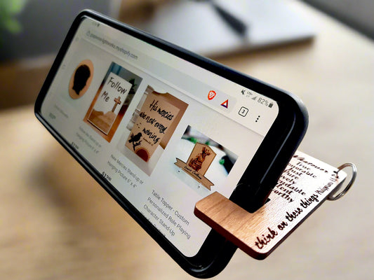 Phone Stand Keychain - Wooden Engraved Philippians 4:8