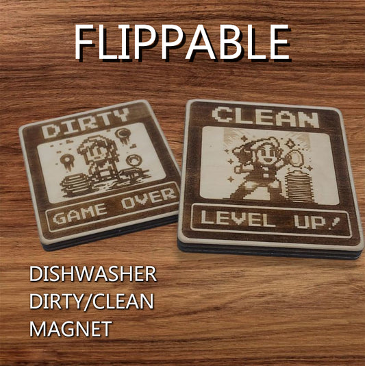 Dishwasher Dirty / Clean Magnet Indicator Two Sided - Retro 8-Bit Adventurer themed dishwasher magnet