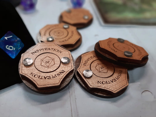 Inspiration Token - D&D, Dungeons and Dragons 5e accessory RPG tabletop hardwood and hand riveted Dungeon Master's tool