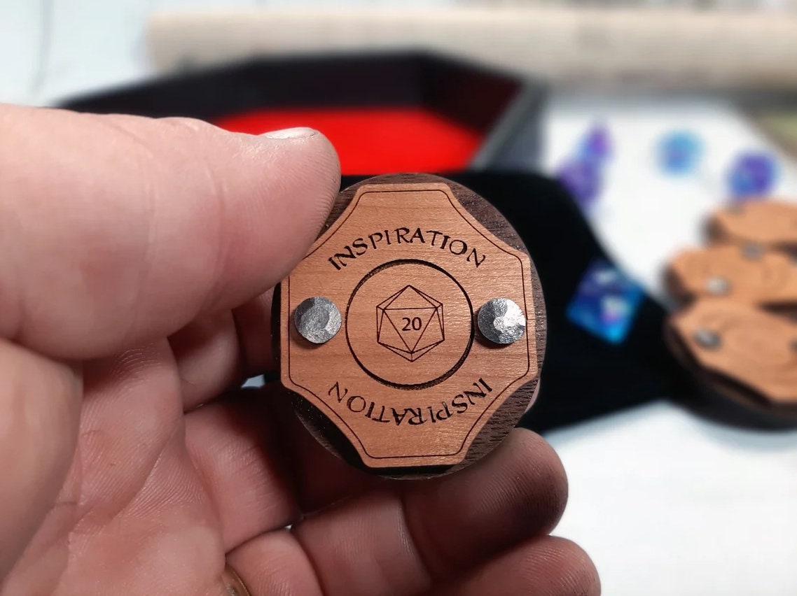 Inspiration Token - D&D, Dungeons and Dragons 5e accessory RPG tabletop hardwood and hand riveted Dungeon Master's tool