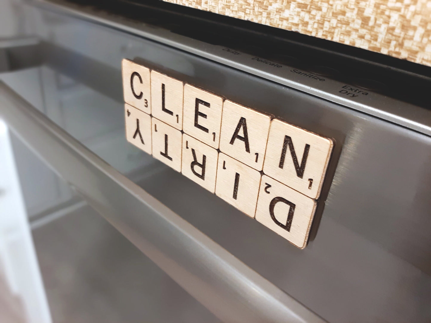 Word Game Dishwasher Dirty/Clean magnet indicator - Word Board Game themed dish magnet