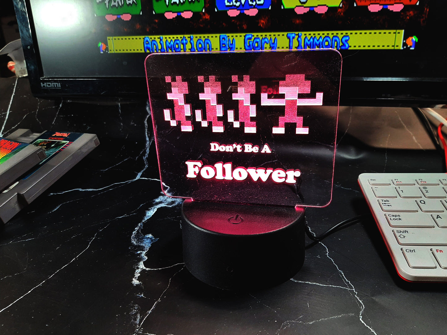 RETRO Gaming LED desk light - Lemming, don't be a follower, video game classics night light