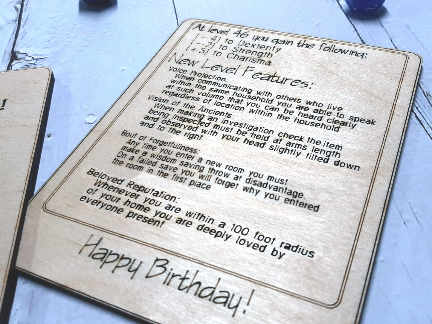 Birthday Card - Congratulations! You've Leveled Up! Humorous birthday card, engraved wood, gamer gift, rpg, role-playing games d&d dnd