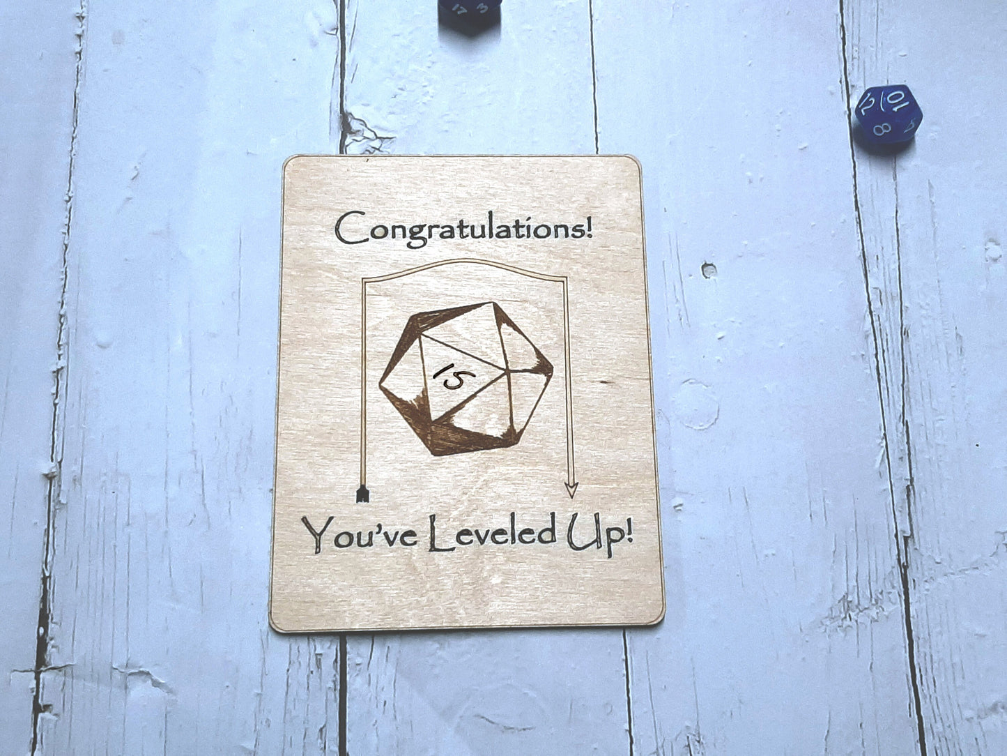 Birthday Card - Congratulations! You've Leveled Up! Humorous birthday card, engraved wood, gamer gift, rpg, role-playing games d&d dnd