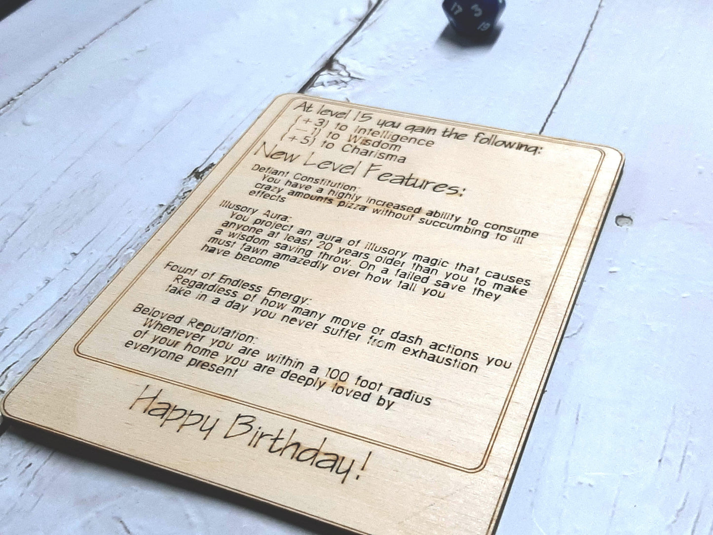 Birthday Card - Congratulations! You've Leveled Up! Humorous birthday card, engraved wood, gamer gift, rpg, role-playing games d&d dnd