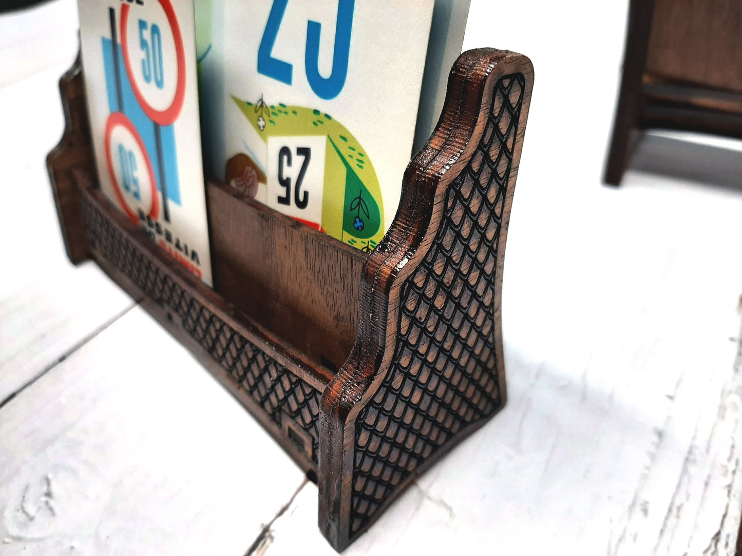 Card Game Hand Holder - (Set of 2) Wooden Tiered Card Holder for Poker, Mille Bornes, Catan and Other Hand Based Card Games