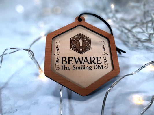 Beware the Smiling DM!   Christmas Ornament - Dungeons and Dragons, Dungeon Master gaming themed Holiday Decoration