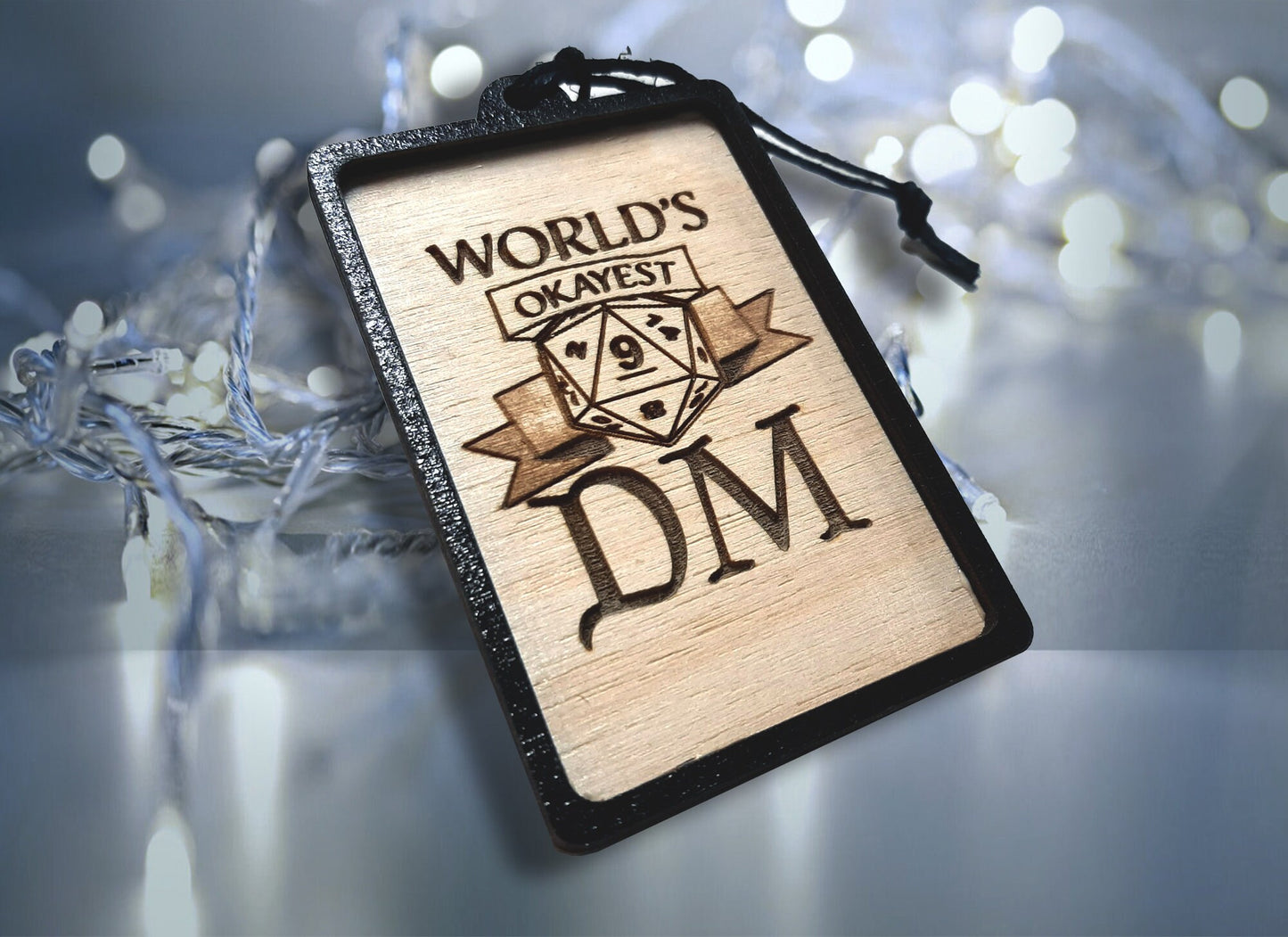 World's OKAYEST DM! D&D Dungeon Master Appreciation themed Christmas Ornament - D20 Dungeons and Dragons Holiday Decoration Ornament