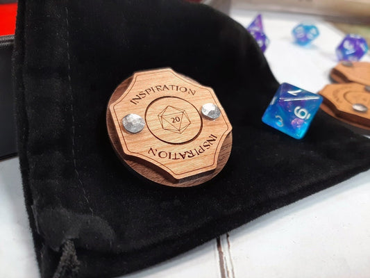 Inspiration Token - D&D, Dungeons and Dragons 5e accessory RPG tabletop hardwood and hand riveted Dungeon Master's tool
