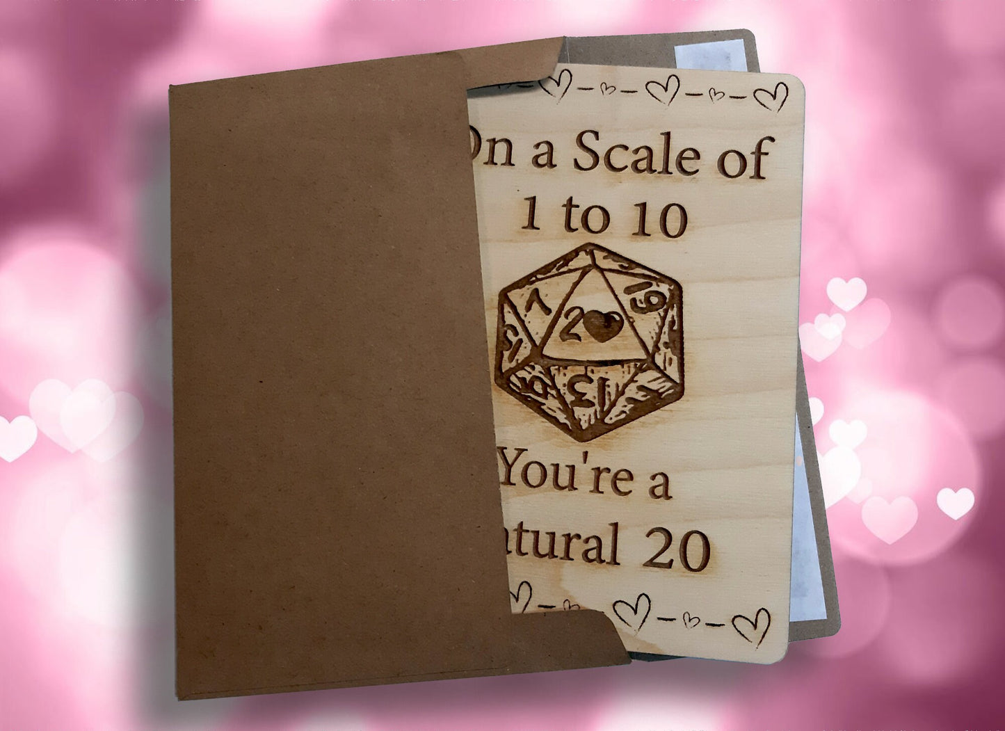 Valentine/Anniversary Card -Natural 20 RPG Gaming Clever card, engraved wood, gamer gift, rpg, role-playing games d&d dnd