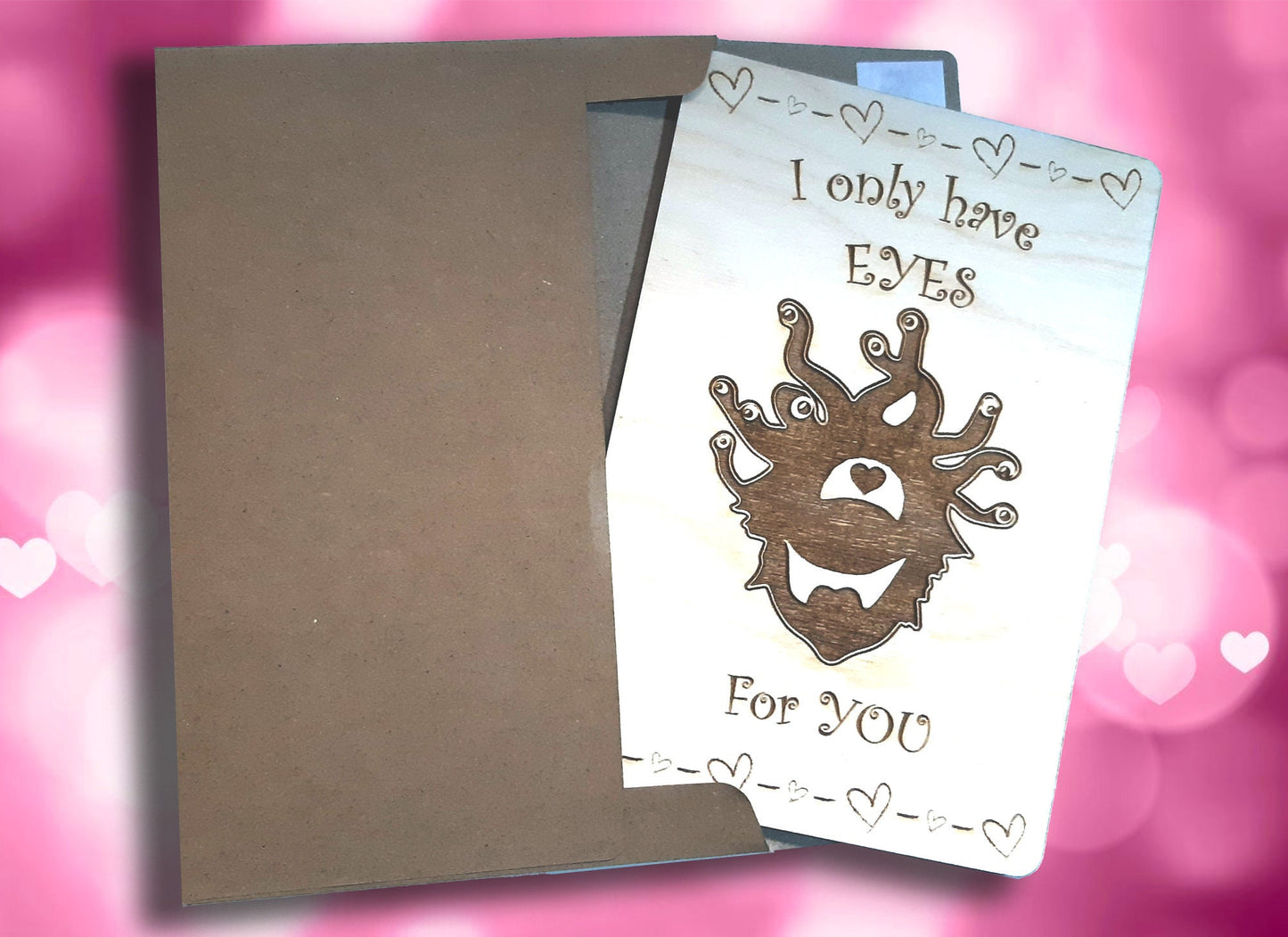 Valentine/Anniversary Card - I Only Have Eyes For You RPG Gaming Clever VDay card, engraved wood, gamer gift, rpg, role-playing games d&d
