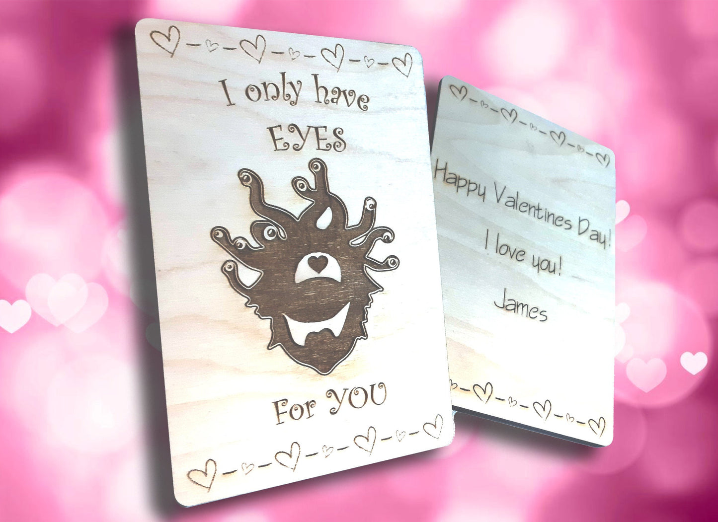 Valentine/Anniversary Card - I Only Have Eyes For You RPG Gaming Clever VDay card, engraved wood, gamer gift, rpg, role-playing games d&d