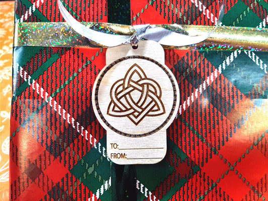 Gift Tag - Celtic knot engraved gift wrap label Celtic inspired birthday or holiday hang tag