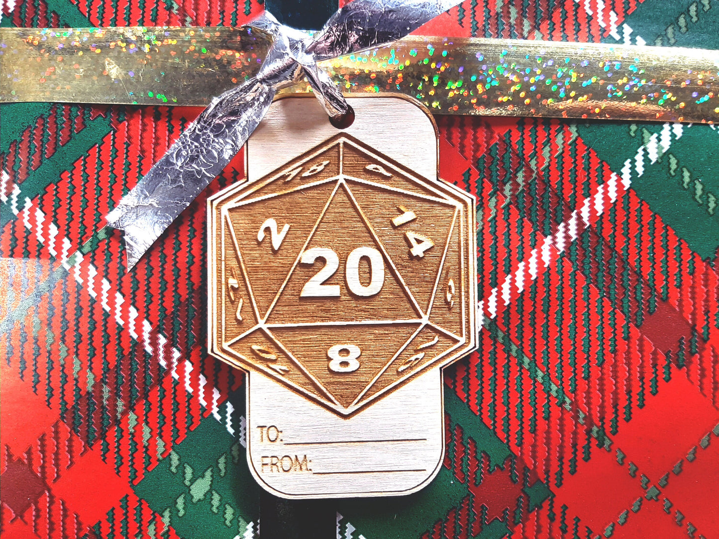 Gift Tag - D20 D&D engraved gaming gift wrap label RPG tabletop themed birthday or holiday hang tag