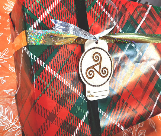 Gift Tag - Celtic Joy engraved gift wrap label Celtic inspired birthday or holiday hang tag