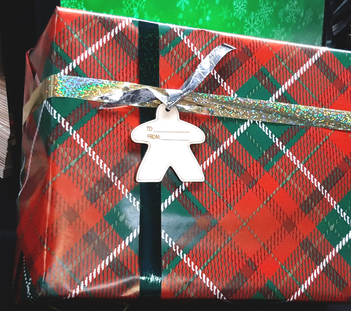 Gift Tag - Meeple Board Game Piece engraved gaming gift wrap label tabletop themed birthday or holiday hang tag