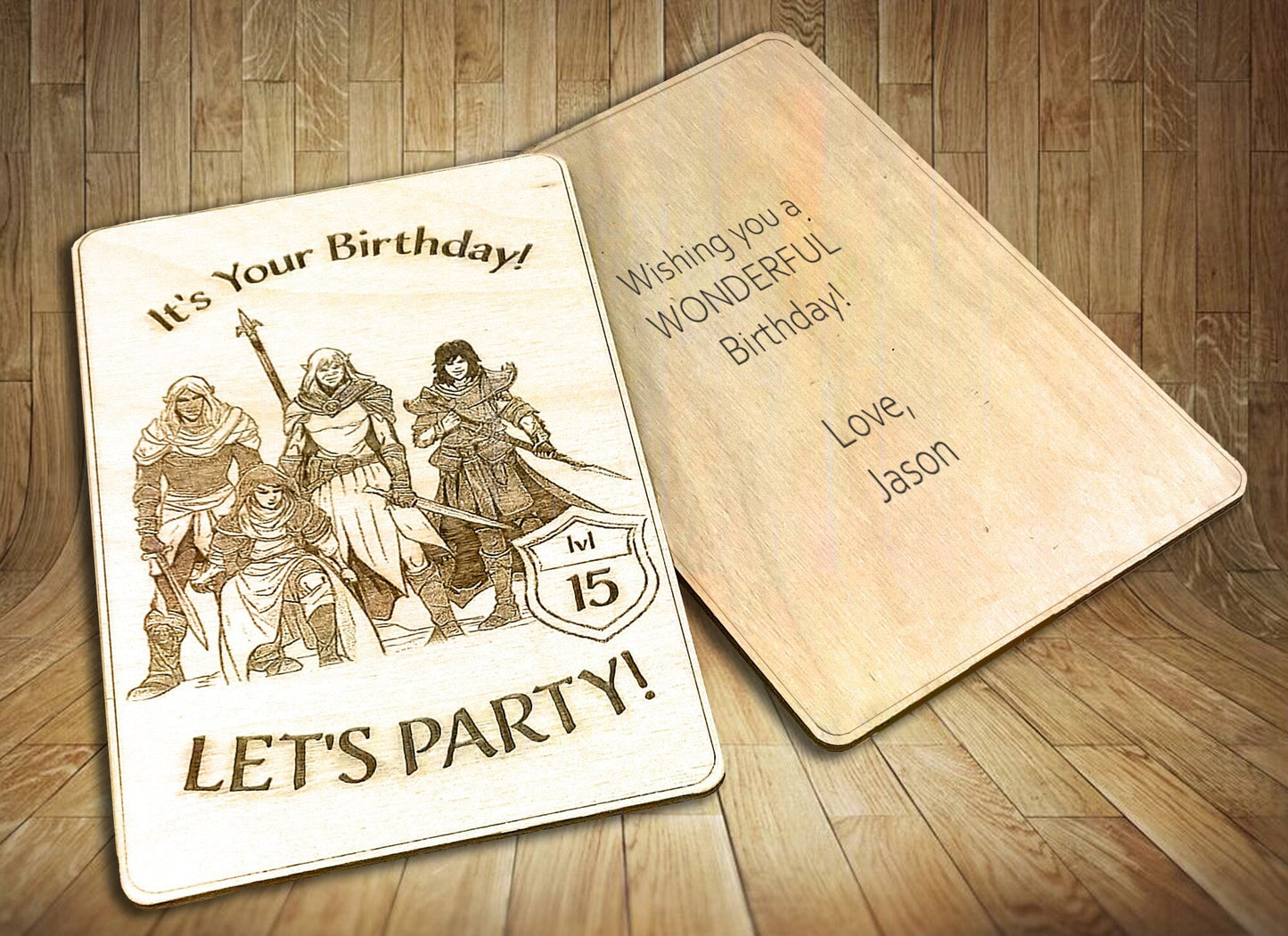 It's Your Birthday LET'S PARTY! - Birthday Card - Humorous birthday card, engraved wood, rpg gamer gift, role-playing games d&d dnd