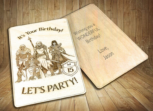 It's Your Birthday LET'S PARTY! - Birthday Card - Humorous birthday card, engraved wood, rpg gamer gift, role-playing games d&d dnd
