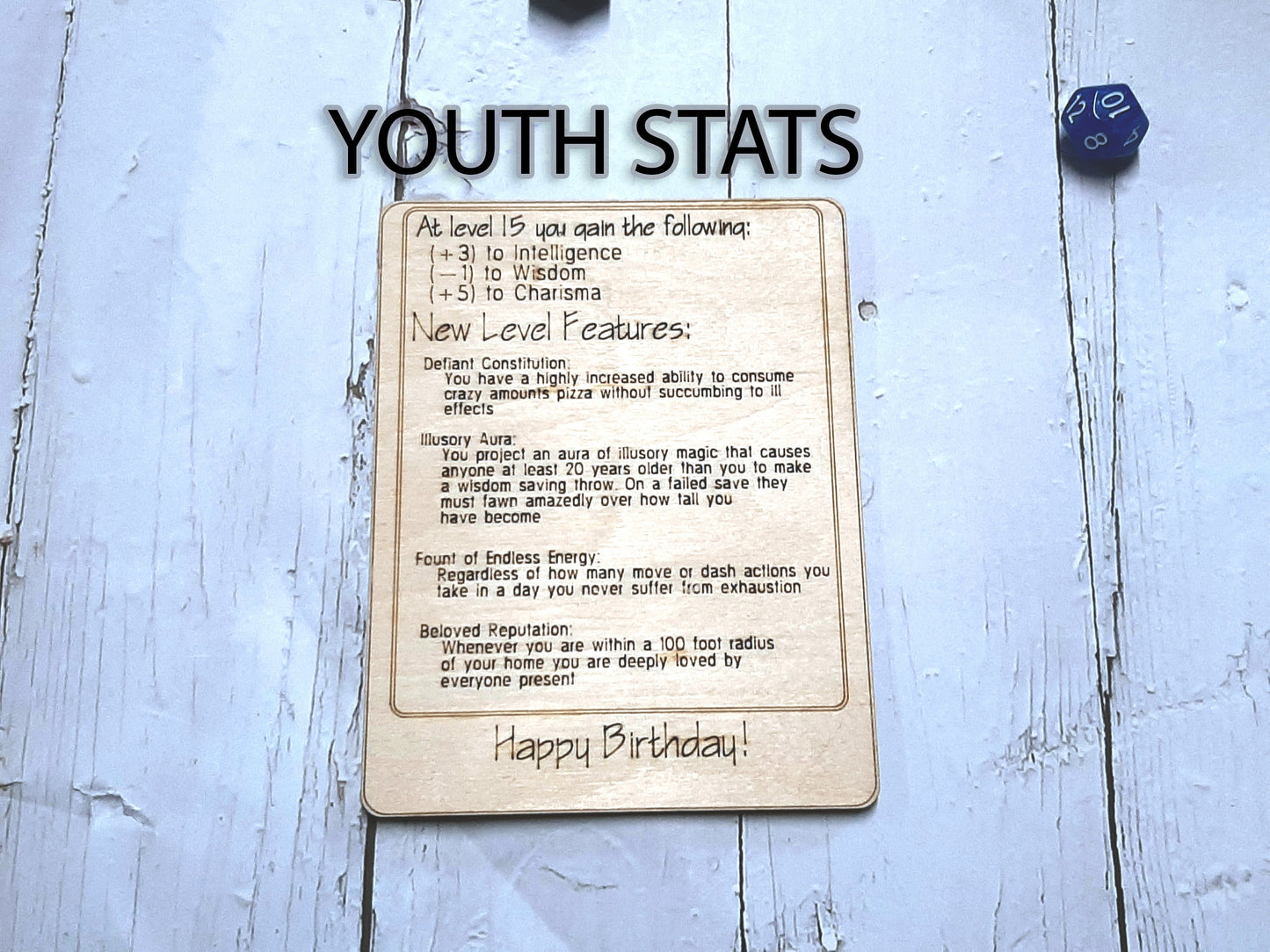 Birthday Card - Congratulations! You've Leveled Up!   Humorous birthday card, engraved wood, gamer gift, rpg, role-playing games d&d dnd