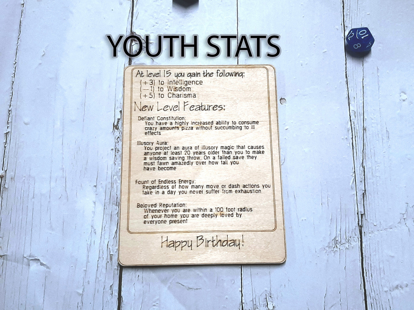 Birthday Card - Congratulations! You've Leveled Up! Humorous birthday card, engraved wood, gamer gift, rpg, role-playing games d&d dnd