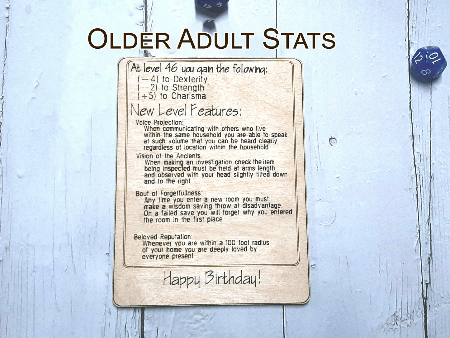 Birthday Card - Congratulations! You've Leveled Up! Humorous birthday card, engraved wood, gamer gift, rpg, role-playing games d&d dnd
