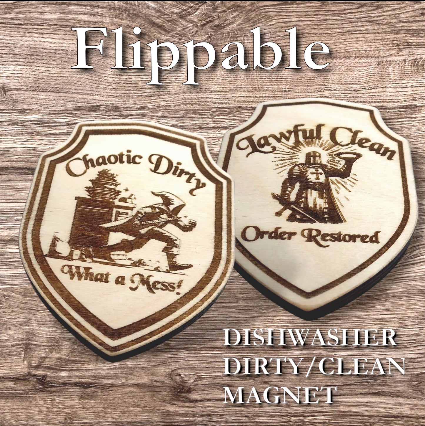 Dishwasher Dirty / Clean Magnet Indicator Two Sided - D&D Alignment role playing themed dish magnet