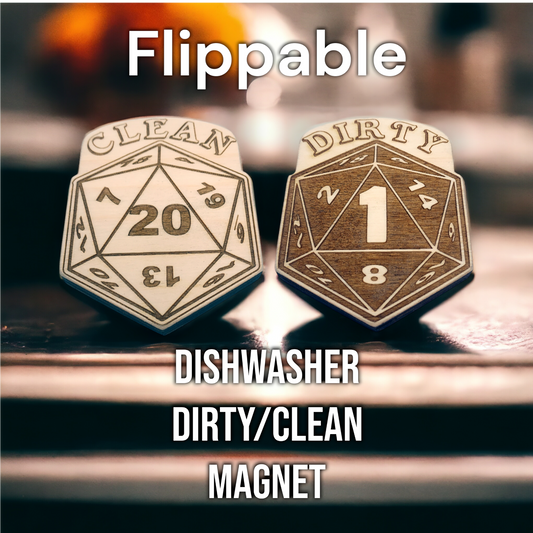 Dishwasher Dirty / Clean Two Sided magnet indicator - D&D D20 role playing themed dish magnet