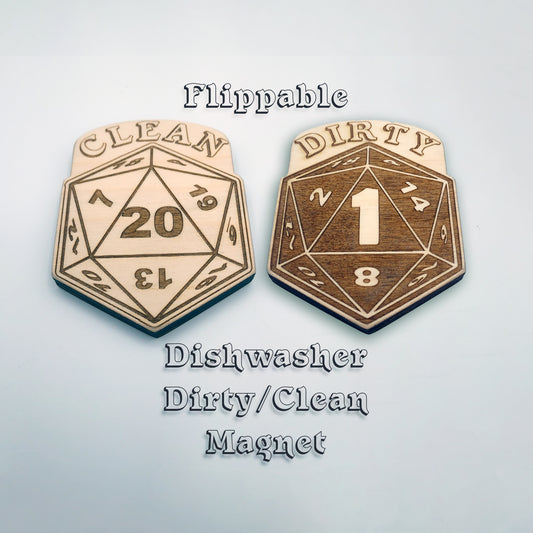 Dishwasher Dirty / Clean Two Sided magnet indicator - D&D D20 role playing themed dish magnet