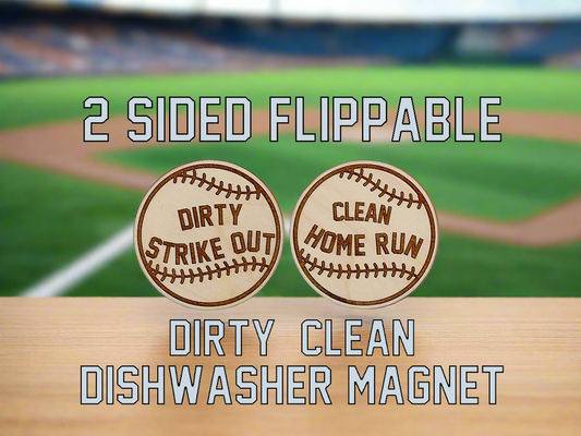 Baseball Dishwasher Dirty/Clean Indicator Magnet – Handmade Birch Wood, Laser Engraved | Sports Gift for Him