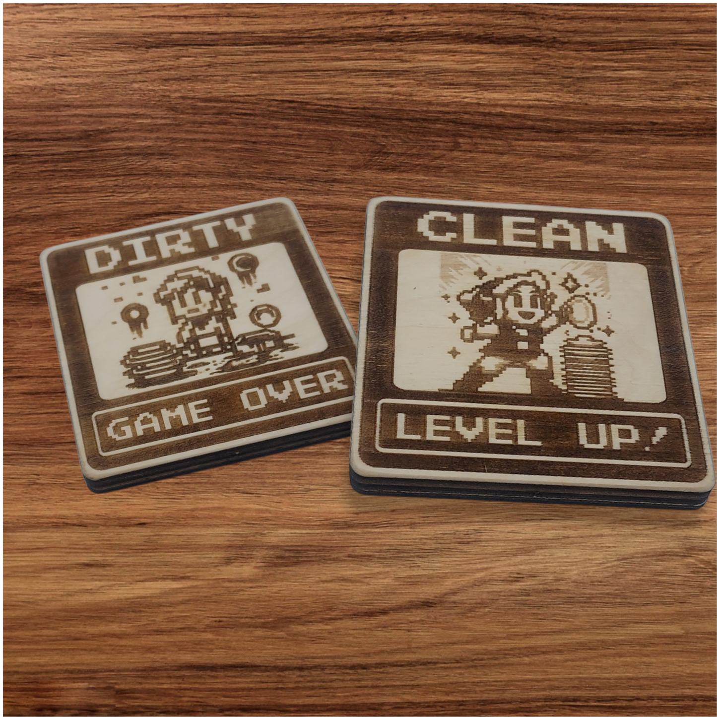 Dishwasher Dirty / Clean Magnet Indicator Two Sided - Retro 8-Bit Adventurer themed dishwasher magnet