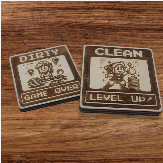 Dishwasher Dirty / Clean Magnet Indicator Two Sided - Retro 8-Bit Adventurer themed dishwasher magnet