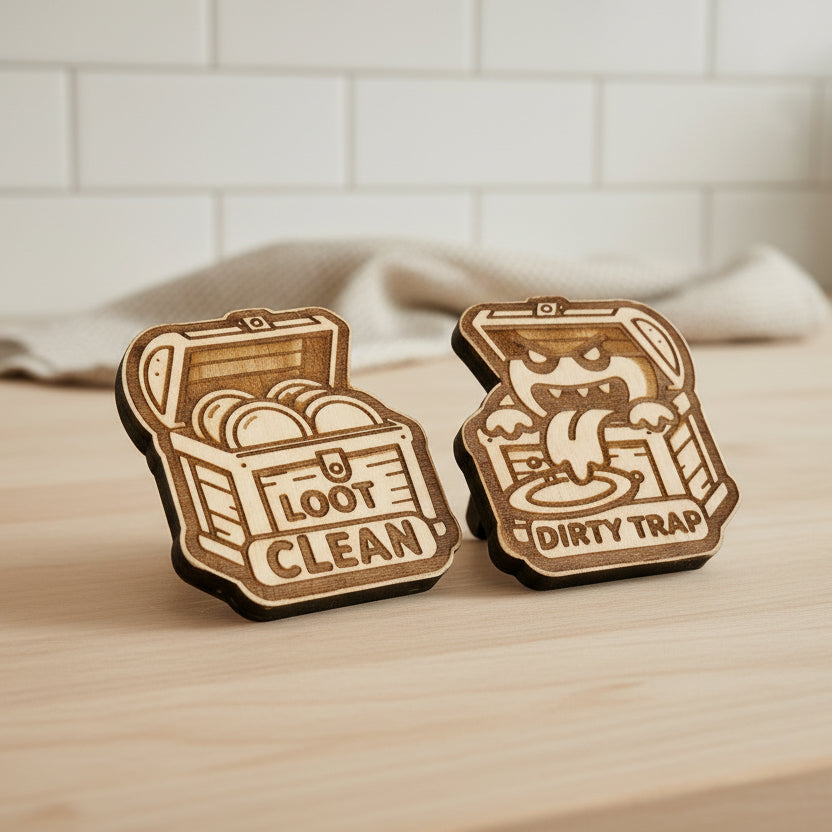 D&D Inspired Dishwasher Magnet – Dirty Clean Treasure Chest | Funny RPG Kitchen Decor