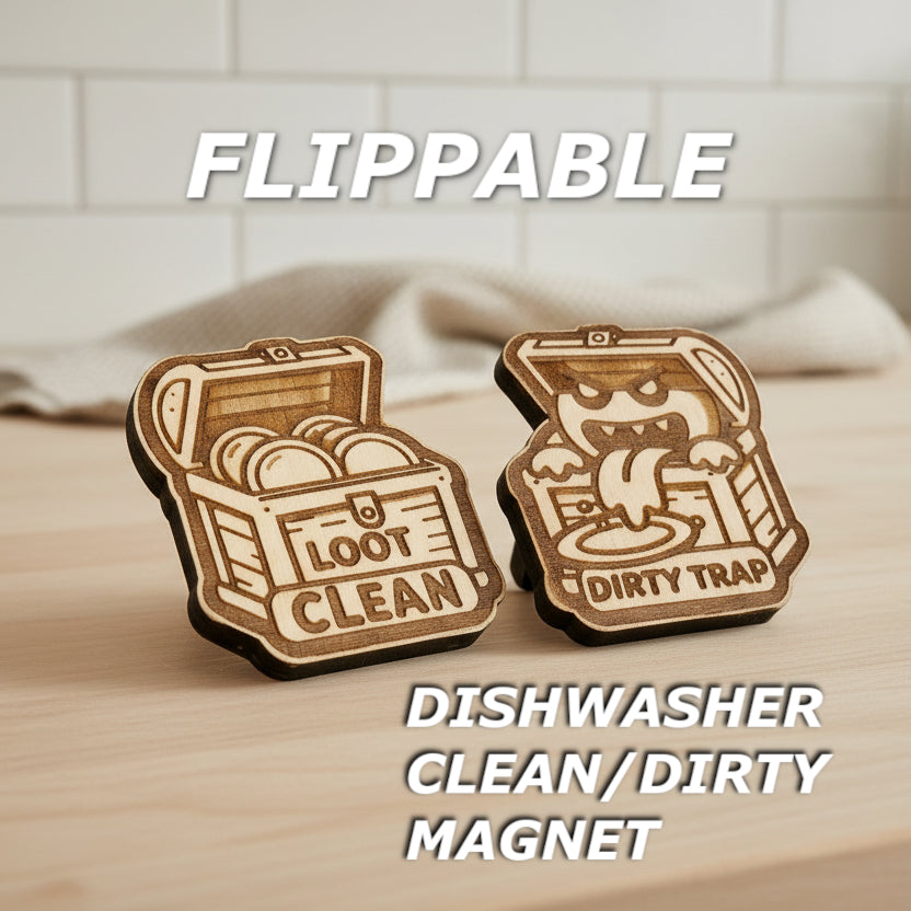 D&D Inspired Dishwasher Magnet – Dirty Clean Treasure Chest | Funny RPG Kitchen Decor