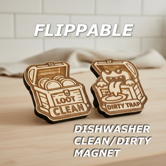 D&D Inspired Dishwasher Magnet – Dirty Clean Treasure Chest | Funny RPG Kitchen Decor