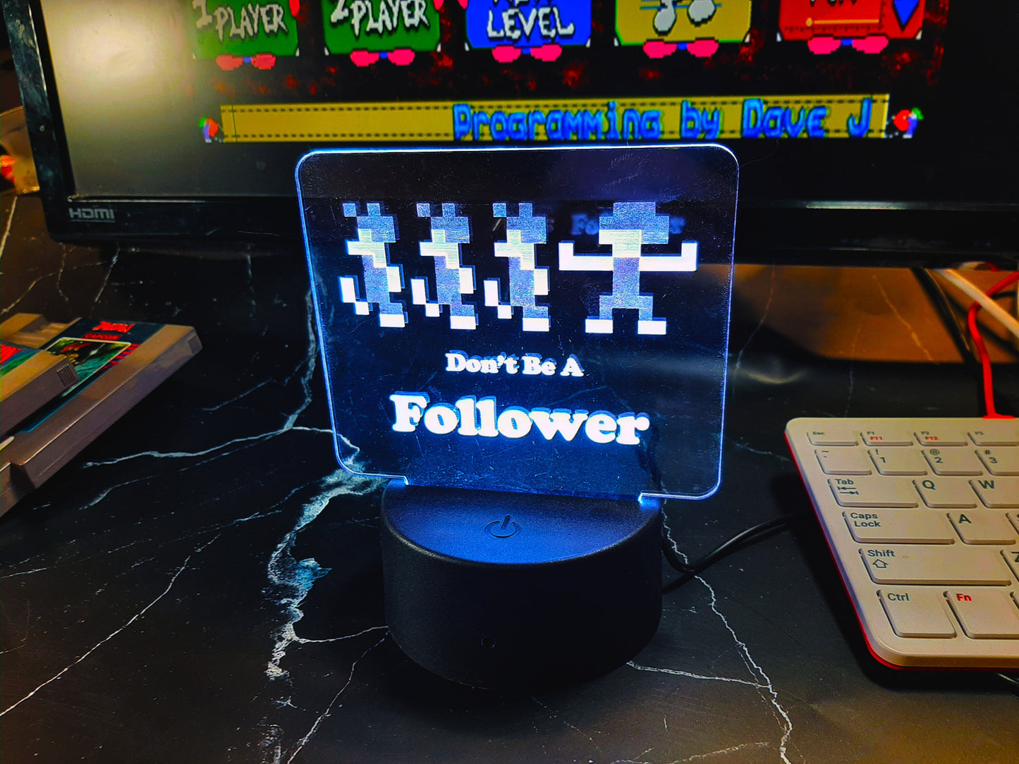 RETRO Gaming LED desk light - Lemming, don't be a follower, video game classics night light