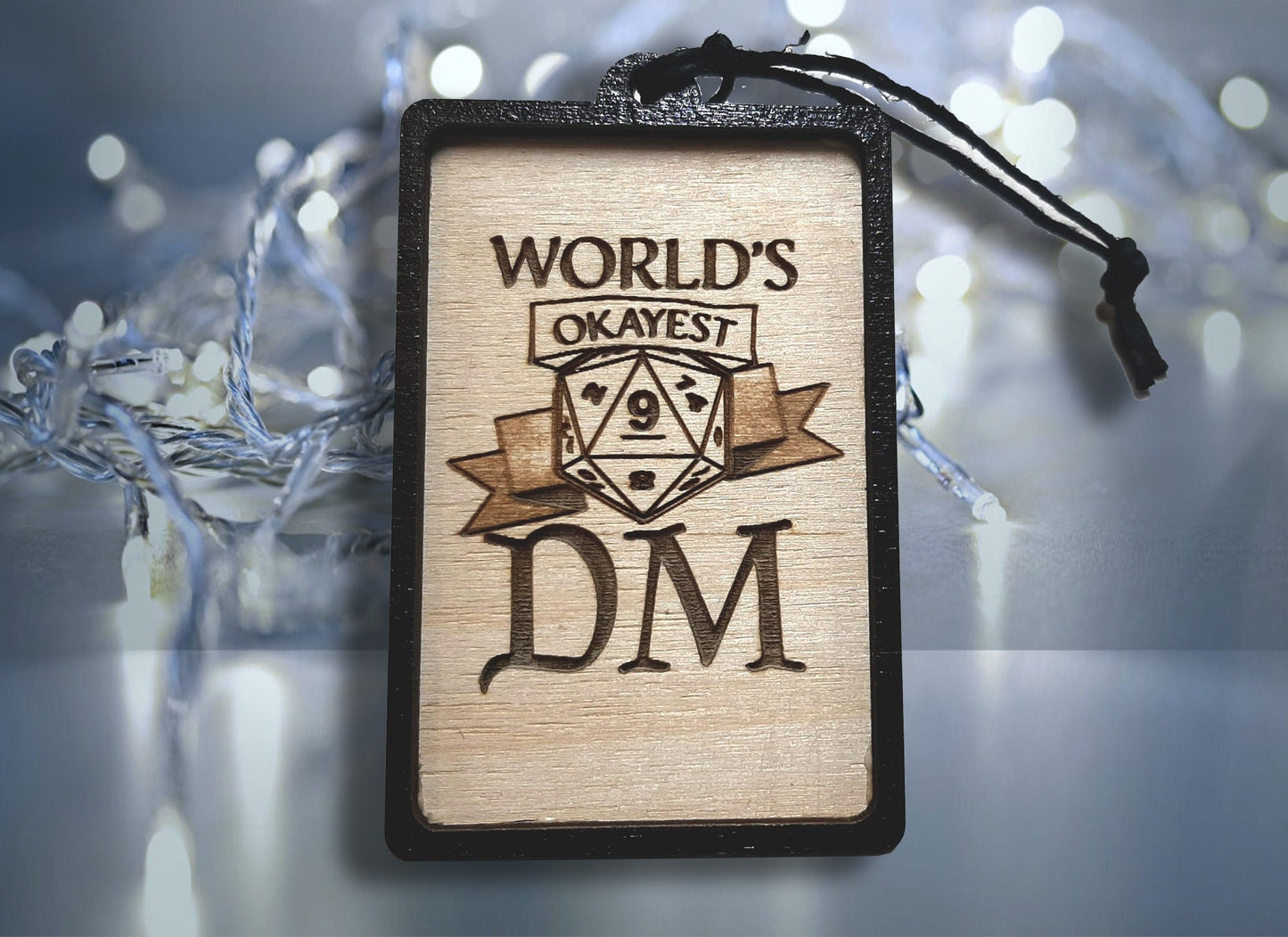 World's OKAYEST DM! D&D Dungeon Master Appreciation themed Christmas Ornament - D20 Dungeons and Dragons Holiday Decoration Ornament