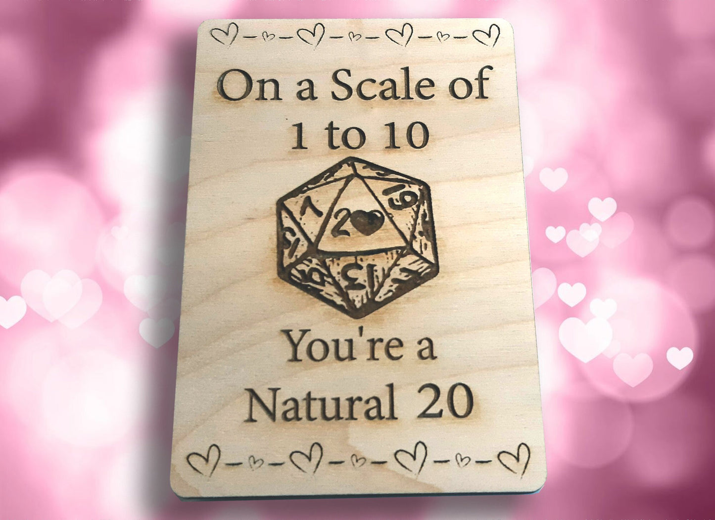 Valentine/Anniversary Card -Natural 20 RPG Gaming Clever card, engraved wood, gamer gift, rpg, role-playing games d&d dnd