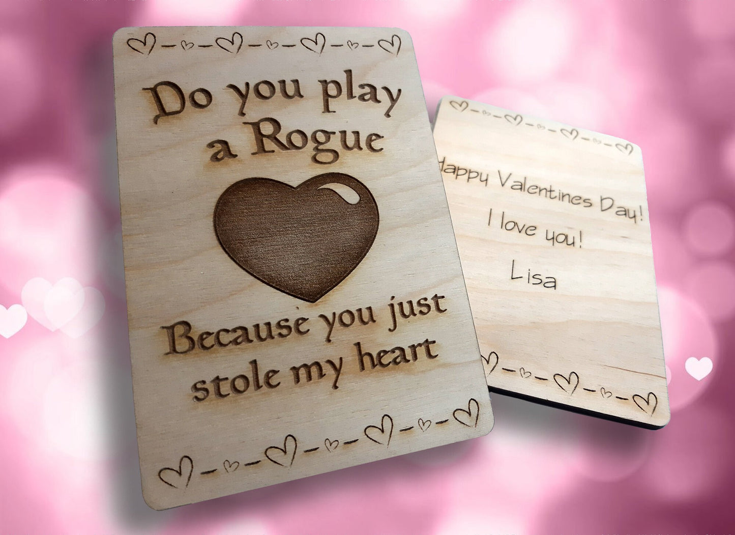 Valentine/Anniversary Card - Rogue You Stole My Heart RPG Gaming Clever VDay card, engraved wood, gamer gift, rpg, role-playing games d&d
